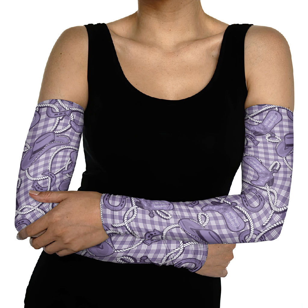Purple Hawaii Palaka Cowboy Arm Sleeves Hawaiian Paniolo Festival Spirit