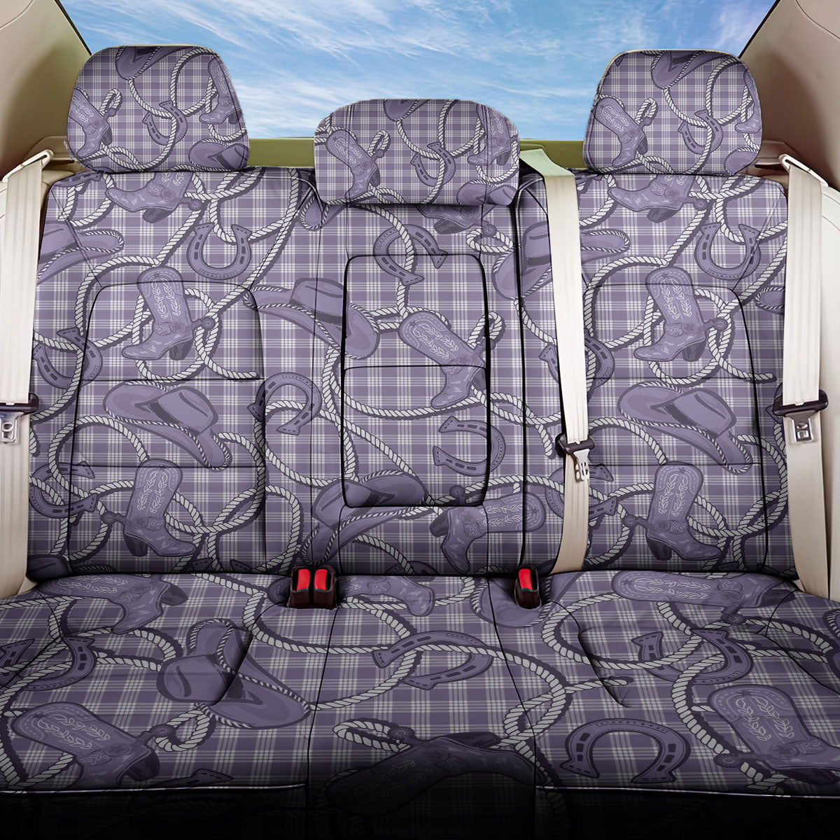 Purple Hawaii Palaka Cowboy Back Car Seat Cover Hawaiian Paniolo Festival Spirit