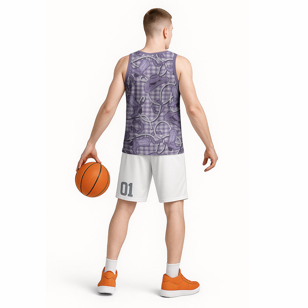 Purple Hawaii Palaka Cowboy Basketball Jersey Hawaiian Paniolo Festival Spirit