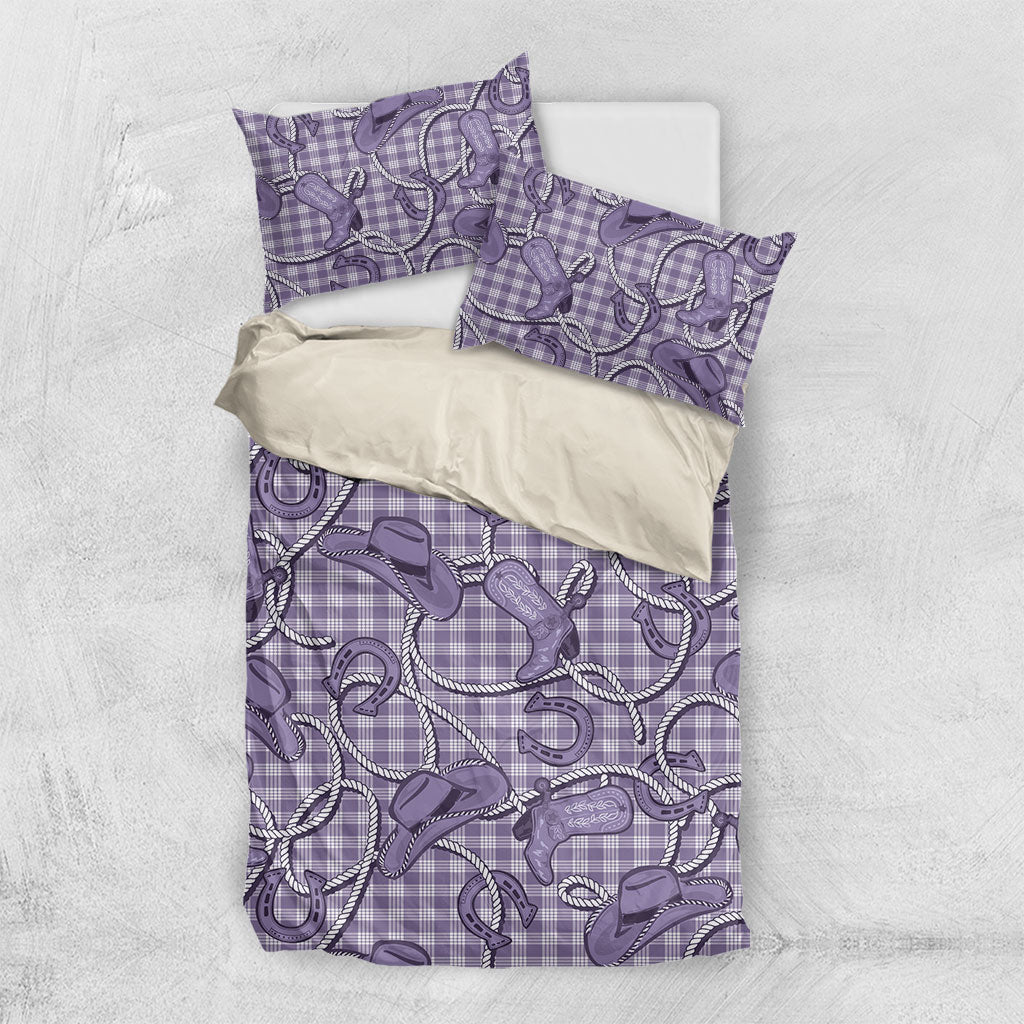 Purple Hawaii Palaka Cowboy Bedding Set Hawaiian Paniolo Festival Spirit