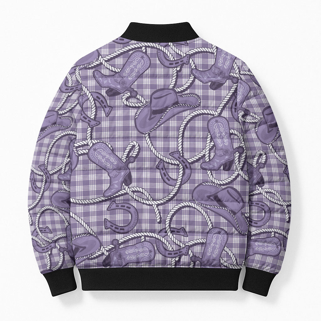 Purple Hawaii Palaka Cowboy Bomber Puffer Jacket Hawaiian Paniolo Festival Spirit