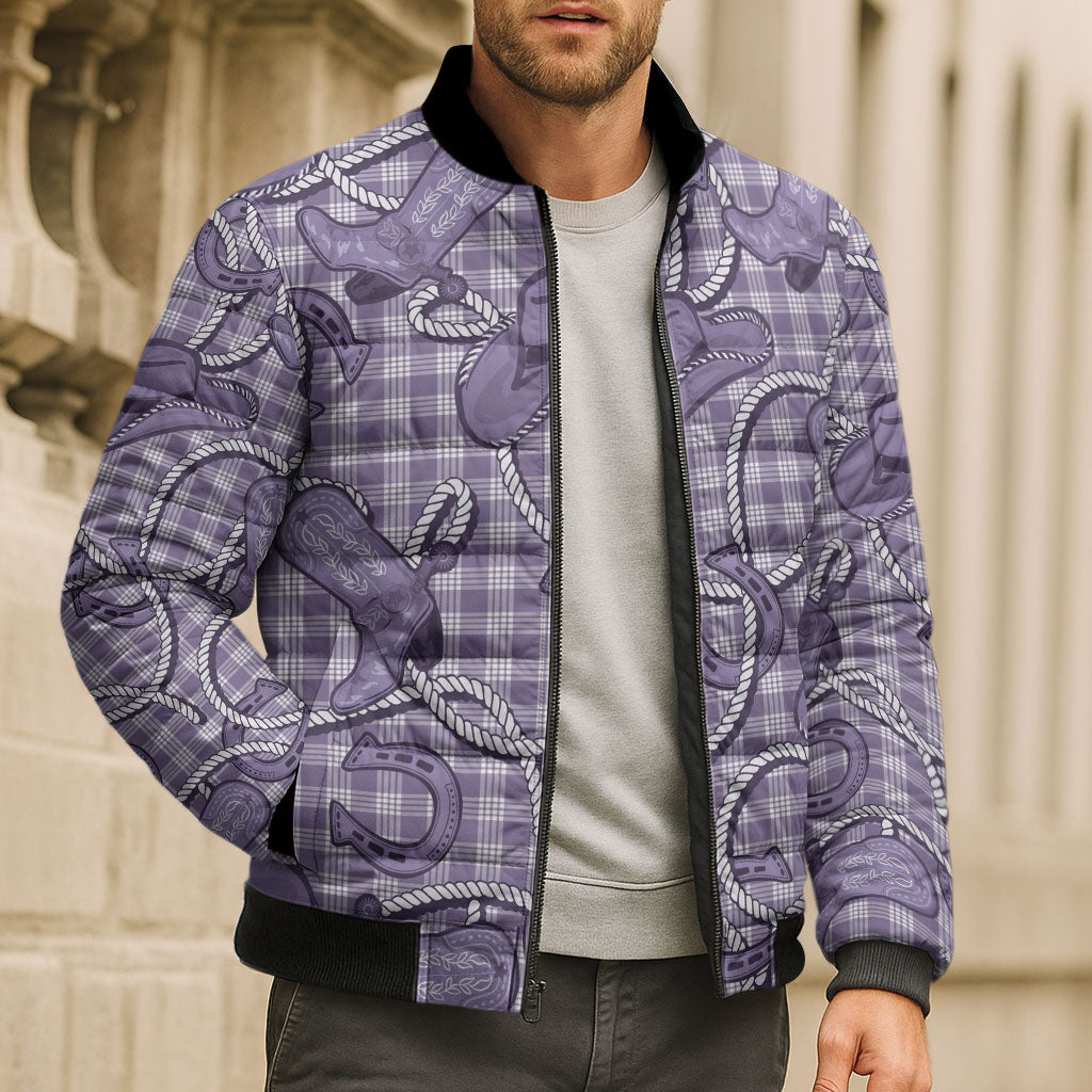 Purple Hawaii Palaka Cowboy Bomber Puffer Jacket Hawaiian Paniolo Festival Spirit
