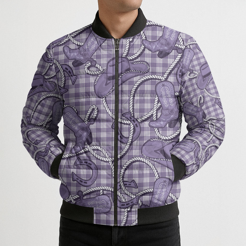 Purple Hawaii Palaka Cowboy Bomber Puffer Jacket Hawaiian Paniolo Festival Spirit