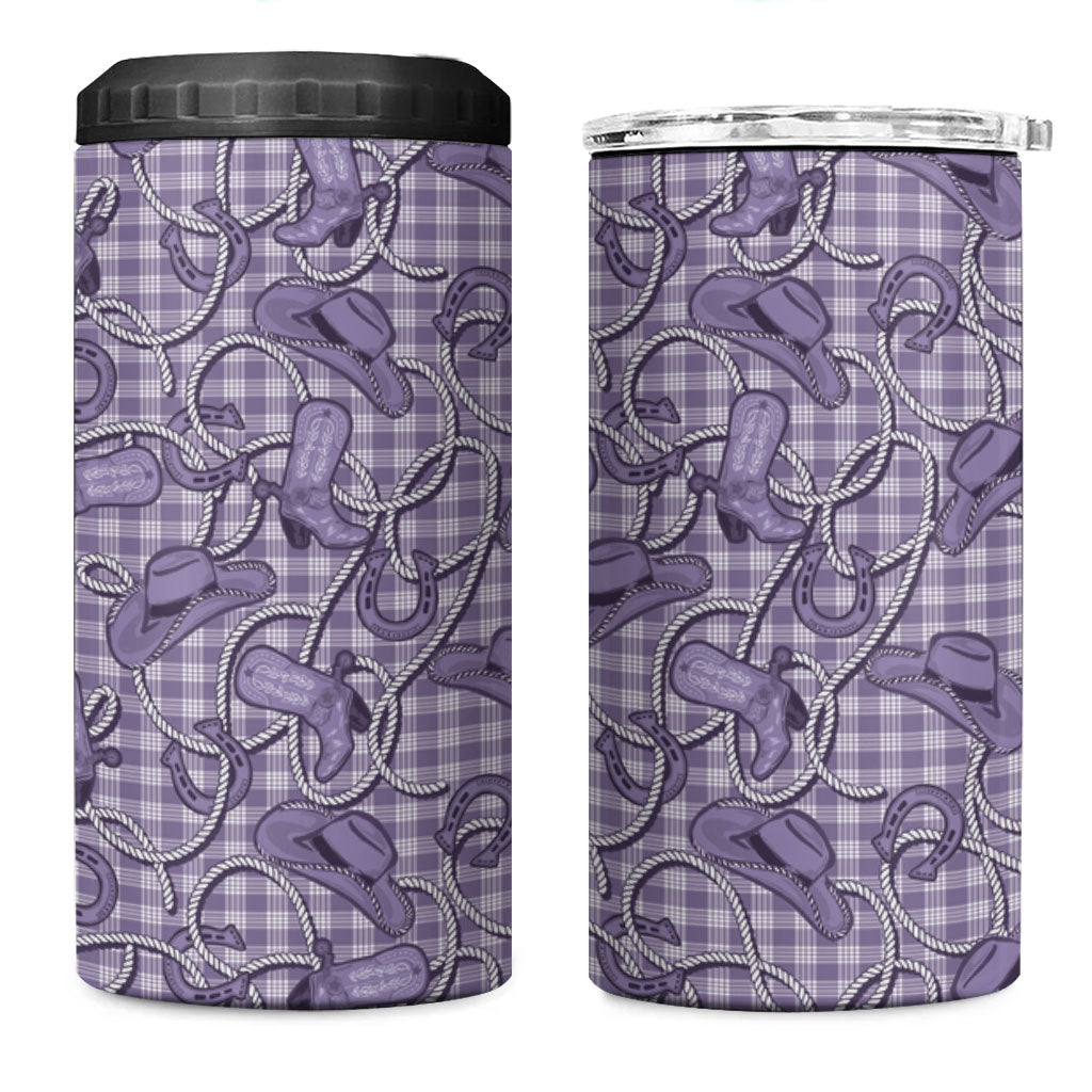 Purple Hawaii Palaka Cowboy 4 in 1 Can Cooler Tumbler Hawaiian Paniolo Festival Spirit