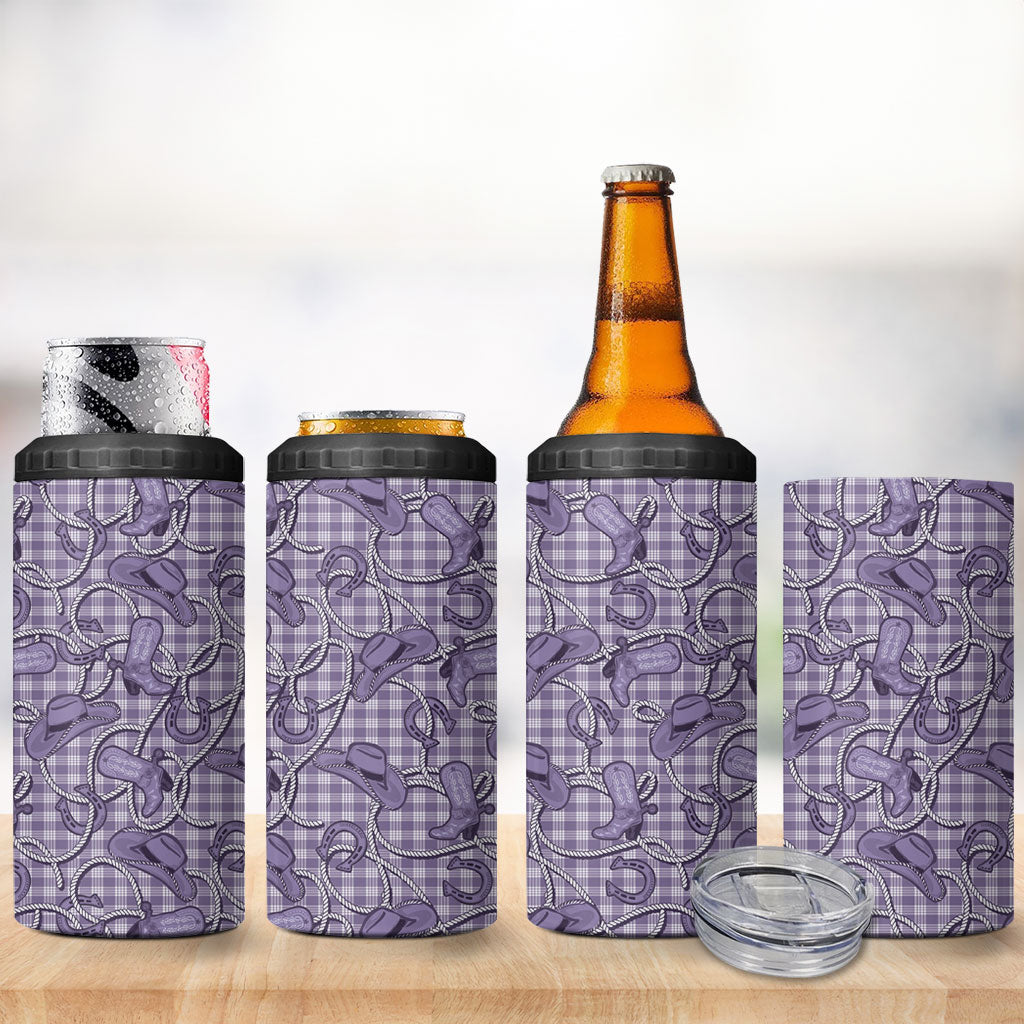 Purple Hawaii Palaka Cowboy 4 in 1 Can Cooler Tumbler Hawaiian Paniolo Festival Spirit