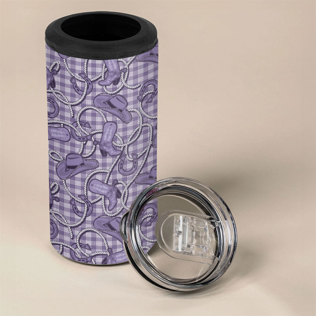 Purple Hawaii Palaka Cowboy 4 in 1 Can Cooler Tumbler Hawaiian Paniolo Festival Spirit