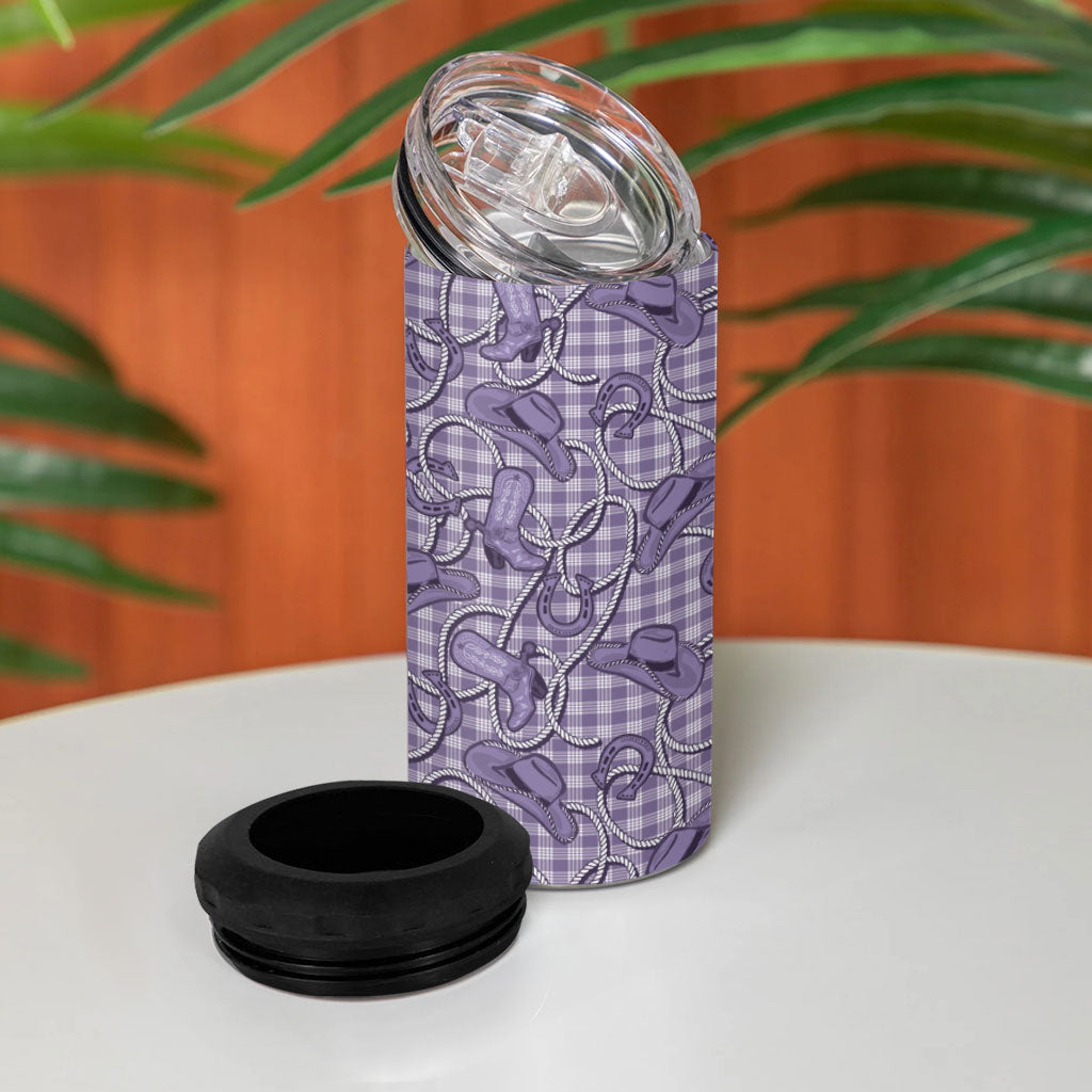 Purple Hawaii Palaka Cowboy 4 in 1 Can Cooler Tumbler Hawaiian Paniolo Festival Spirit