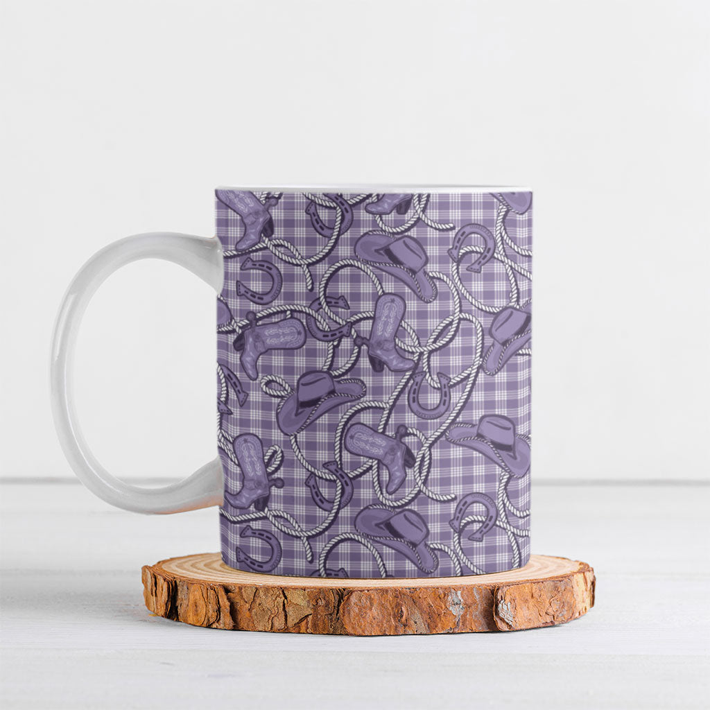 Purple Hawaii Palaka Cowboy Ceramic Mug Hawaiian Paniolo Festival Spirit