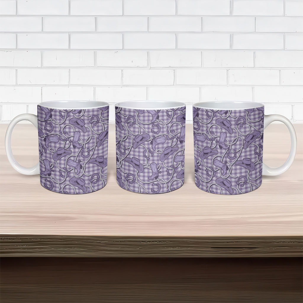 Purple Hawaii Palaka Cowboy Ceramic Mug Hawaiian Paniolo Festival Spirit