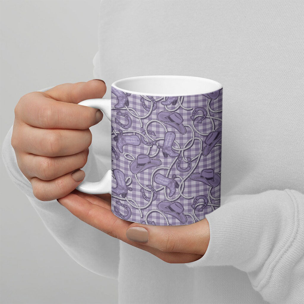 Purple Hawaii Palaka Cowboy Ceramic Mug Hawaiian Paniolo Festival Spirit