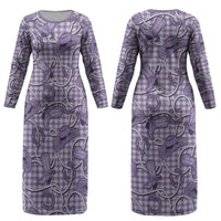 Purple Hawaii Palaka Cowboy Couples Matching Long Sleeve Bodycon Dress and Long Sleeve Button Shirt Hawaiian Paniolo Festival Spirit