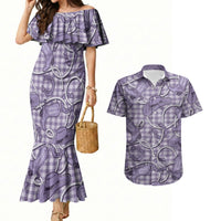 Purple Hawaii Palaka Cowboy Couples Matching Mermaid Dress and Hawaiian Shirt Hawaiian Paniolo Festival Spirit