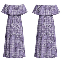 Purple Hawaii Palaka Cowboy Couples Matching Off Shoulder Maxi Dress and Hawaiian Shirt Hawaiian Paniolo Festival Spirit