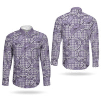 Purple Hawaii Palaka Cowboy Couples Matching Off The Shoulder Long Sleeve Dress and Long Sleeve Button Shirt Hawaiian Paniolo Festival Spirit