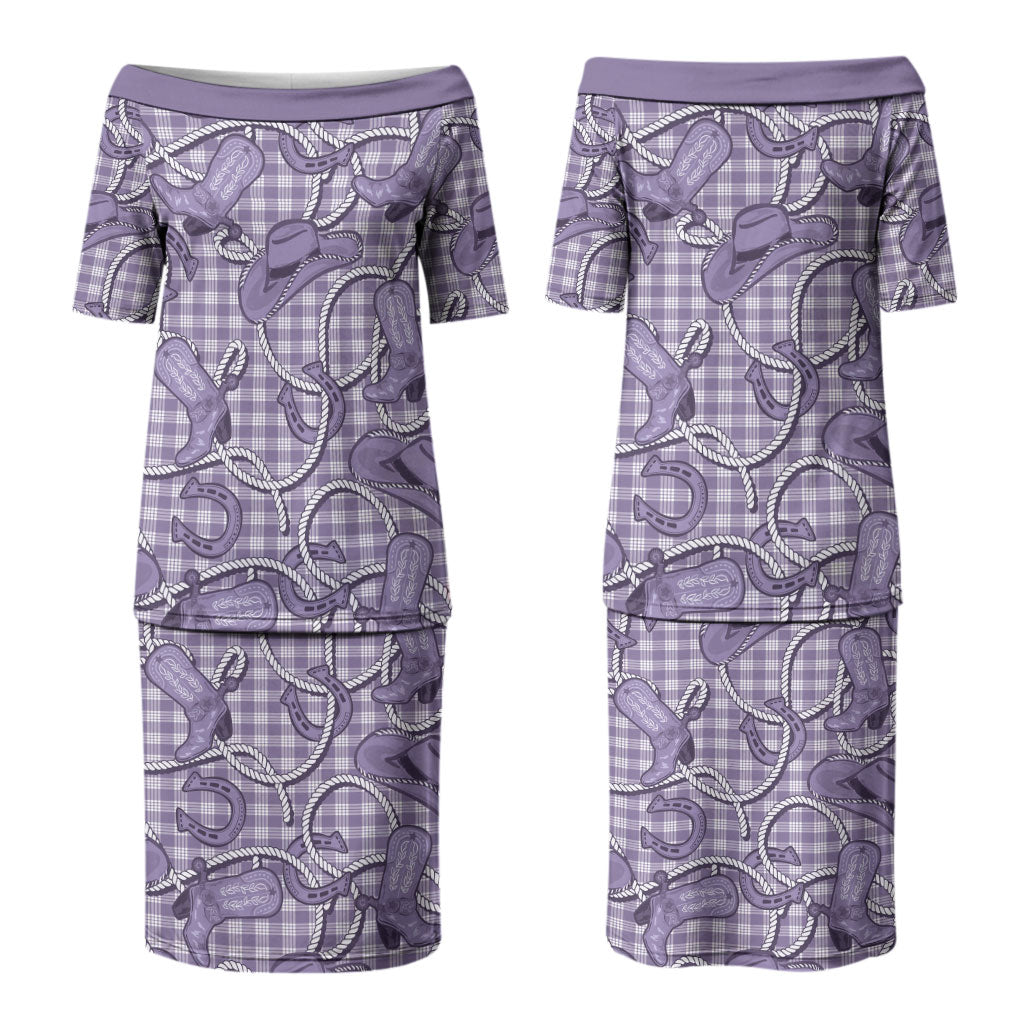 Purple Hawaii Palaka Cowboy Couples Matching Puletasi and Hawaiian Shirt Hawaiian Paniolo Festival Spirit