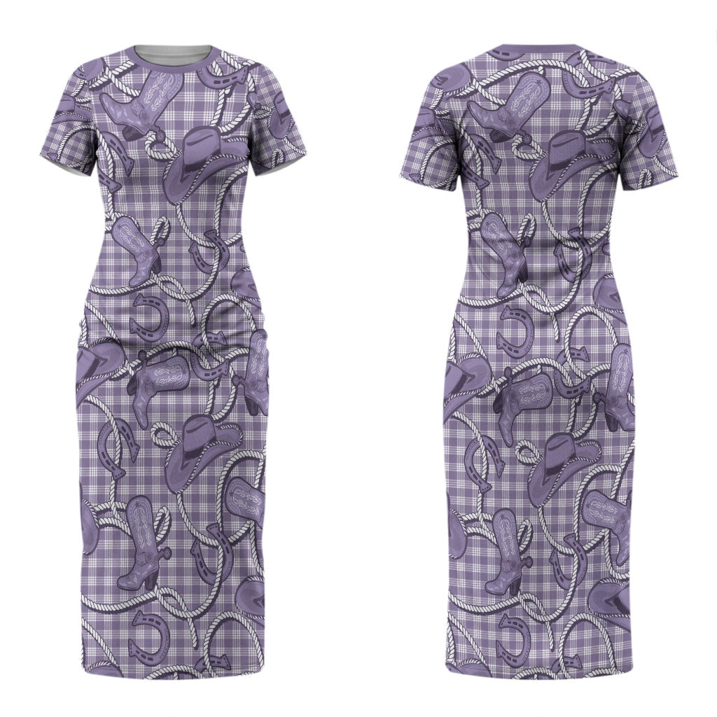 Purple Hawaii Palaka Cowboy Couples Matching Short Sleeve Bodycon Dress and Hawaiian Shirt Hawaiian Paniolo Festival Spirit