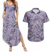 Purple Hawaii Palaka Cowboy Couples Matching Summer Maxi Dress and Hawaiian Shirt Hawaiian Paniolo Festival Spirit