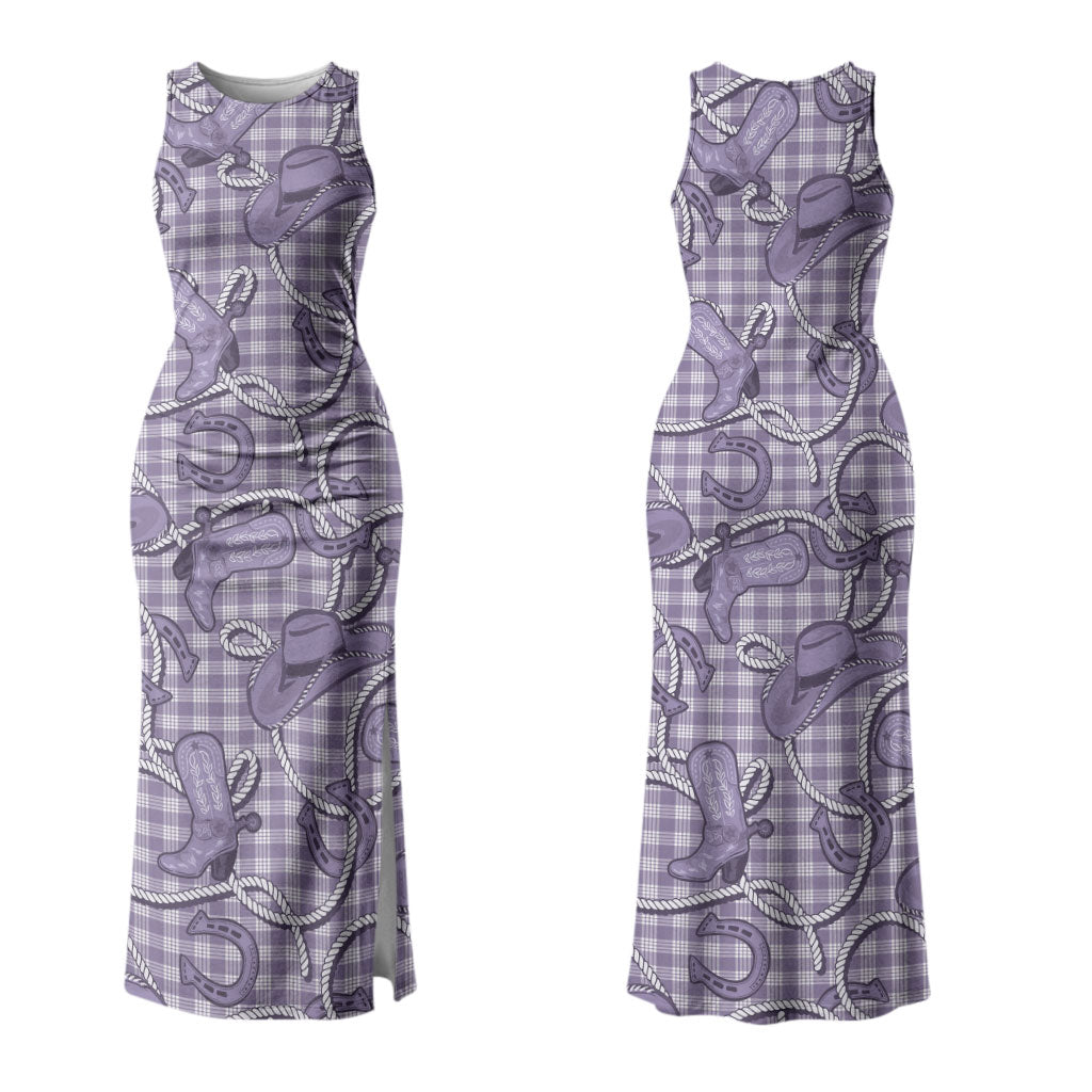 Purple Hawaii Palaka Cowboy Couples Matching Tank Maxi Dress and Hawaiian Shirt Hawaiian Paniolo Festival Spirit