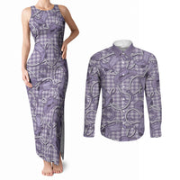 Purple Hawaii Palaka Cowboy Couples Matching Tank Maxi Dress and Long Sleeve Button Shirt Hawaiian Paniolo Festival Spirit