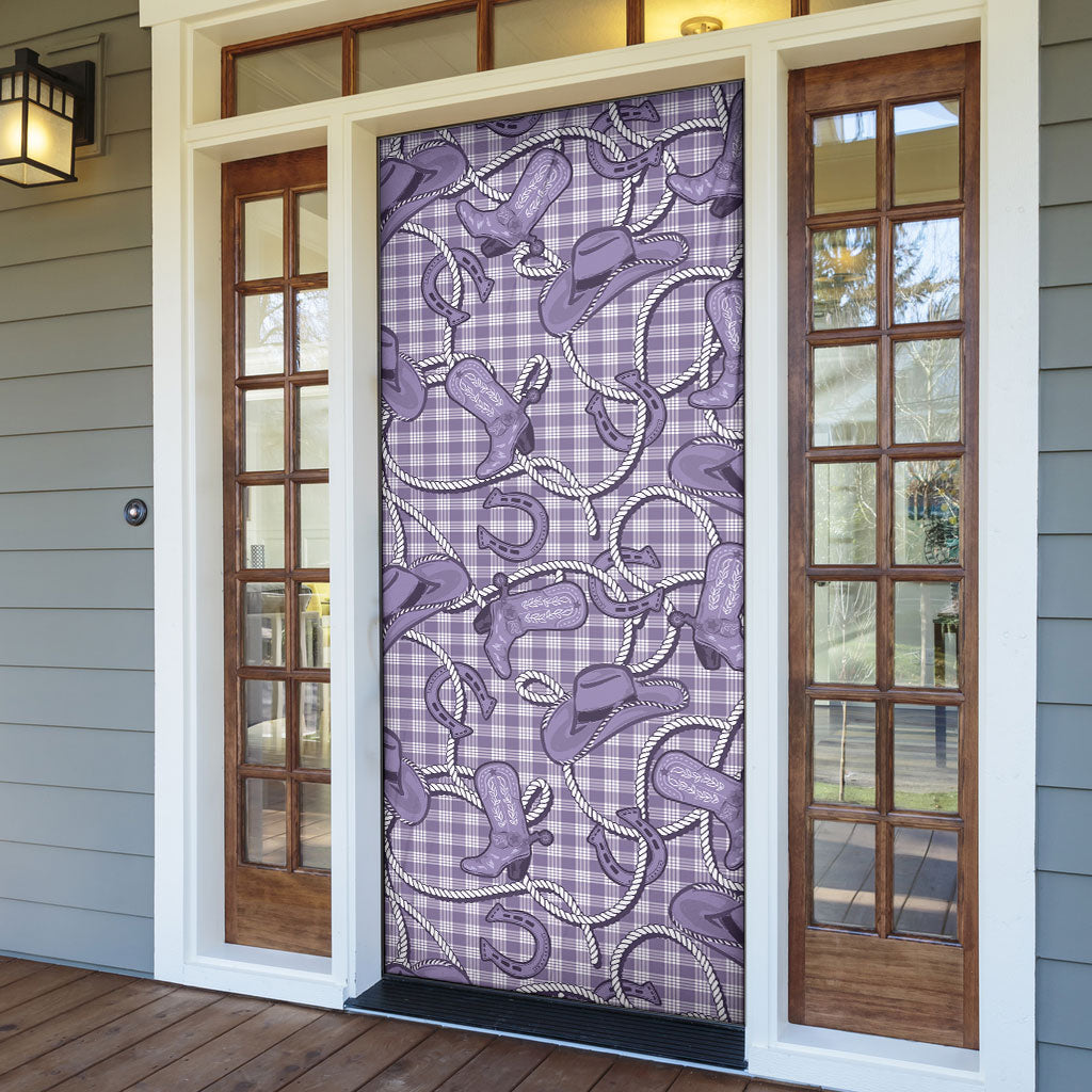 Purple Hawaii Palaka Cowboy Door Cover Hawaiian Paniolo Festival Spirit
