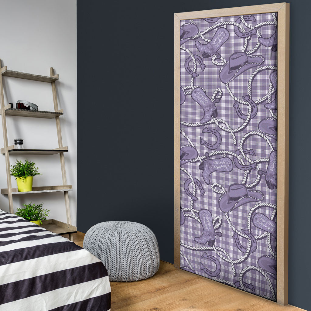 Purple Hawaii Palaka Cowboy Door Cover Hawaiian Paniolo Festival Spirit