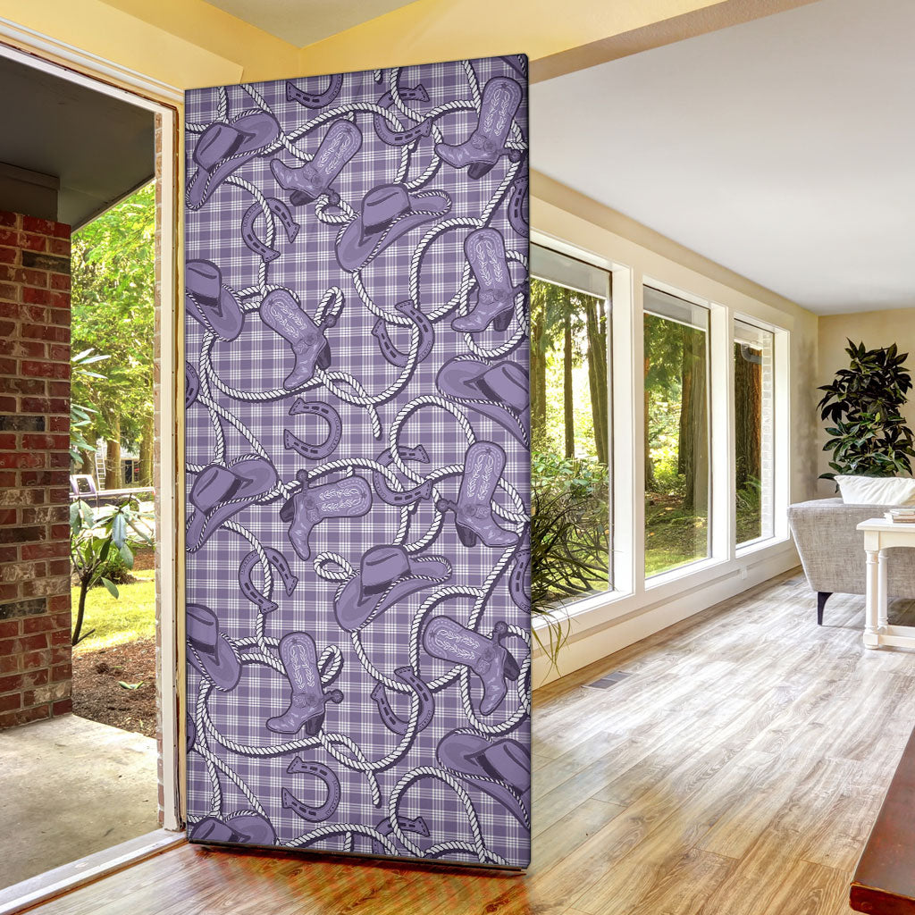 Purple Hawaii Palaka Cowboy Door Cover Hawaiian Paniolo Festival Spirit