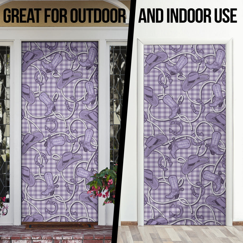 Purple Hawaii Palaka Cowboy Door Cover Hawaiian Paniolo Festival Spirit
