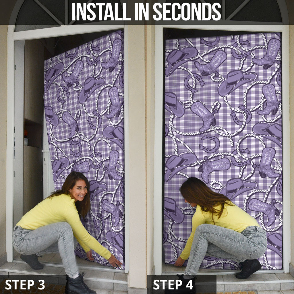 Purple Hawaii Palaka Cowboy Door Cover Hawaiian Paniolo Festival Spirit