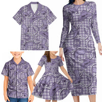 Purple Hawaii Palaka Cowboy Family Matching Long Sleeve Bodycon Dress and Hawaiian Shirt Hawaiian Paniolo Festival Spirit