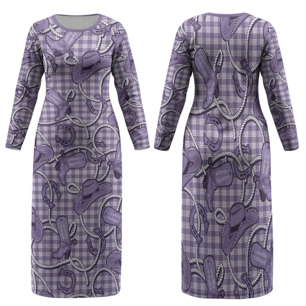 Purple Hawaii Palaka Cowboy Family Matching Long Sleeve Bodycon Dress and Hawaiian Shirt Hawaiian Paniolo Festival Spirit