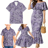 Purple Hawaii Palaka Cowboy Family Matching Mermaid Dress and Hawaiian Shirt Hawaiian Paniolo Festival Spirit