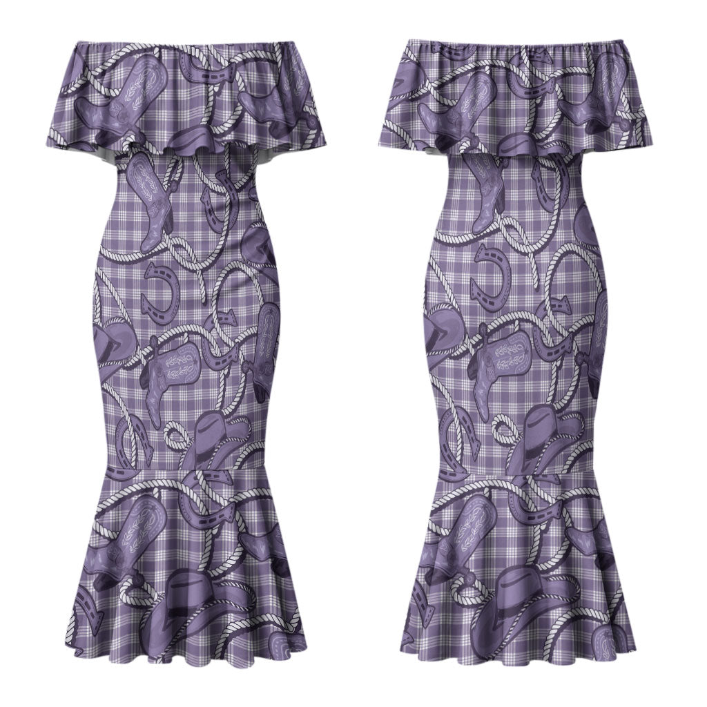 Purple Hawaii Palaka Cowboy Family Matching Mermaid Dress and Hawaiian Shirt Hawaiian Paniolo Festival Spirit