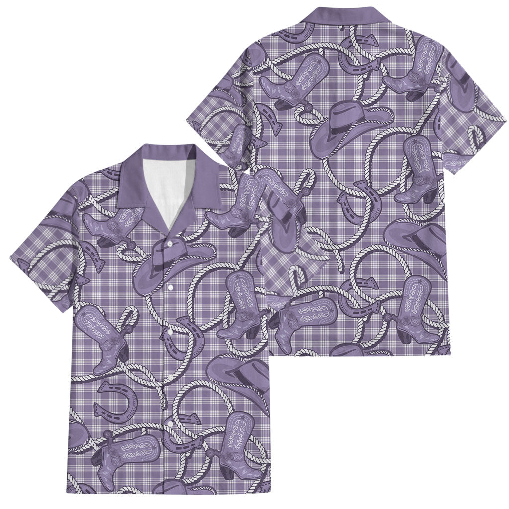 Purple Hawaii Palaka Cowboy Family Matching Mermaid Dress and Hawaiian Shirt Hawaiian Paniolo Festival Spirit