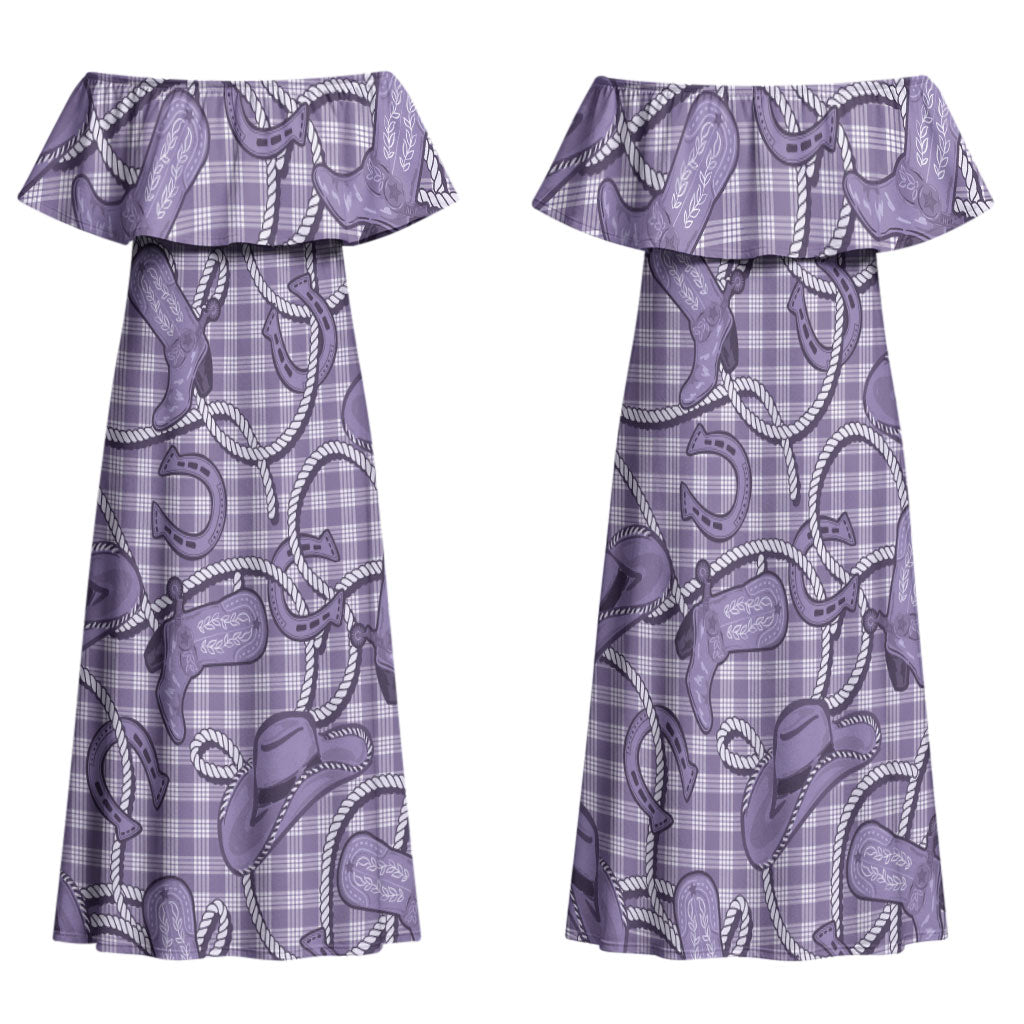 Purple Hawaii Palaka Cowboy Family Matching Off Shoulder Maxi Dress and Hawaiian Shirt Hawaiian Paniolo Festival Spirit
