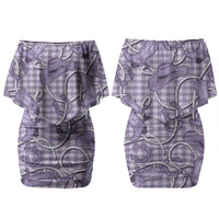 Purple Hawaii Palaka Cowboy Family Matching Off Shoulder Short Dress and Hawaiian Shirt Hawaiian Paniolo Festival Spirit