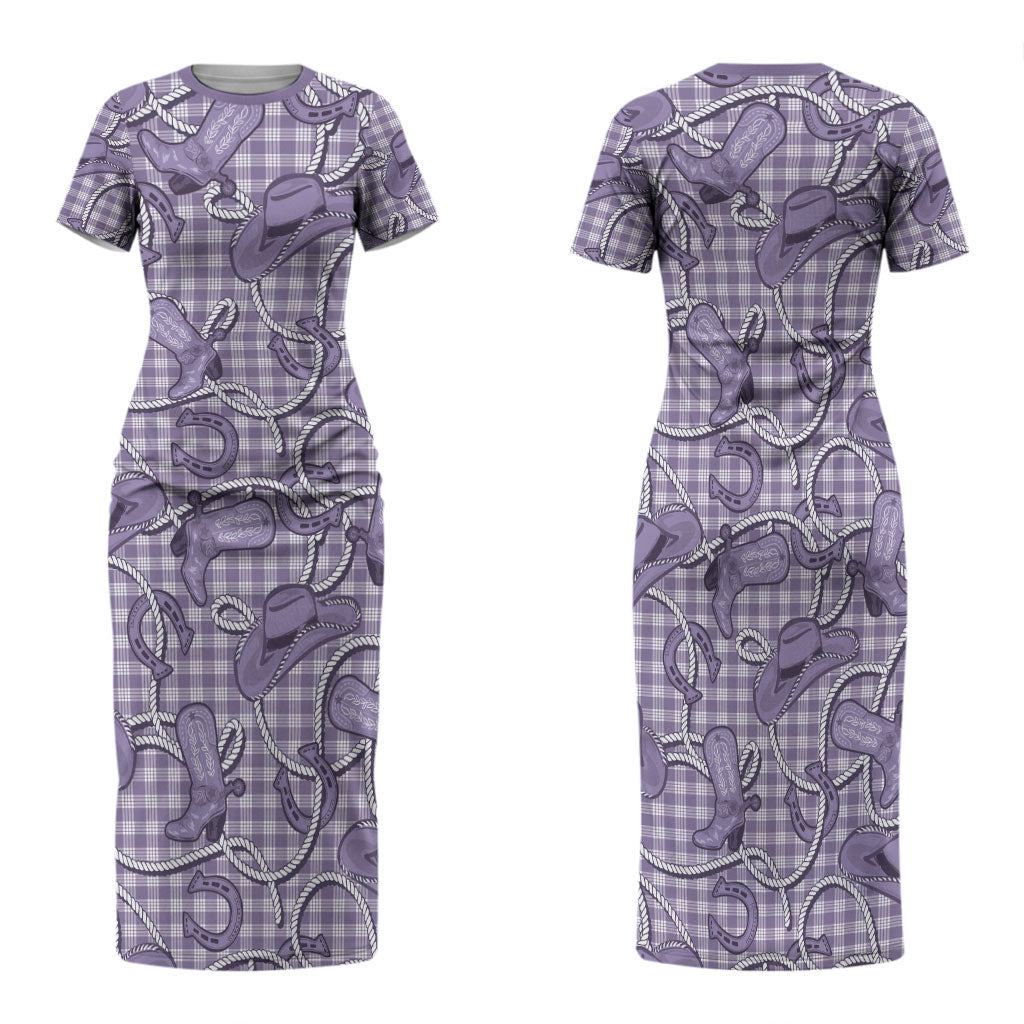 Purple Hawaii Palaka Cowboy Family Matching Short Sleeve Bodycon Dress and Hawaiian Shirt Hawaiian Paniolo Festival Spirit