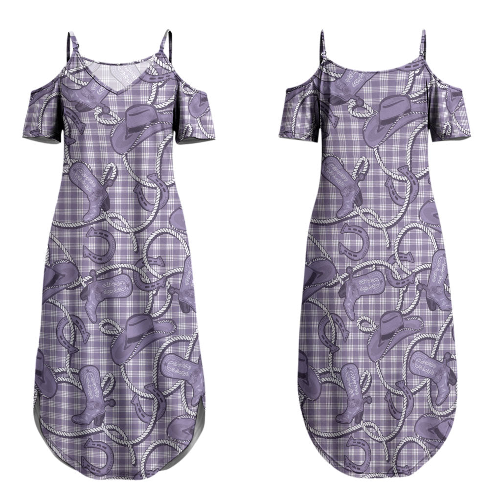 Purple Hawaii Palaka Cowboy Family Matching Summer Maxi Dress and Hawaiian Shirt Hawaiian Paniolo Festival Spirit