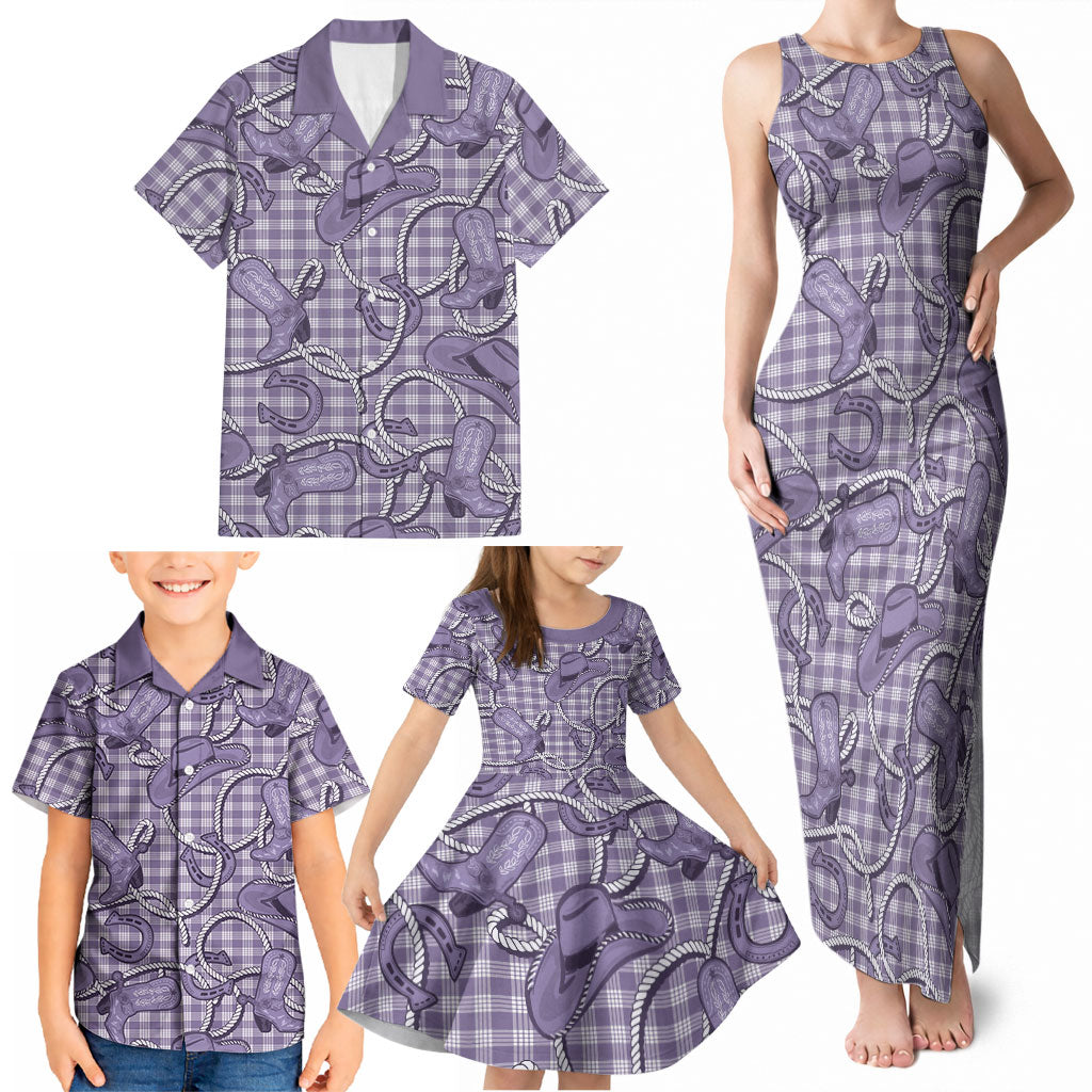Purple Hawaii Palaka Cowboy Family Matching Tank Maxi Dress and Hawaiian Shirt Hawaiian Paniolo Festival Spirit