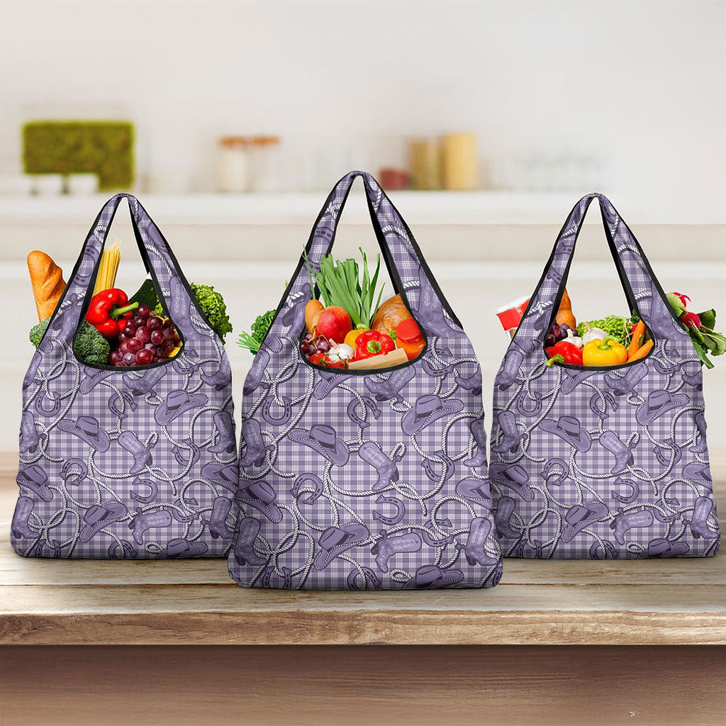 Purple Hawaii Palaka Cowboy Grocery Bag Hawaiian Paniolo Festival Spirit