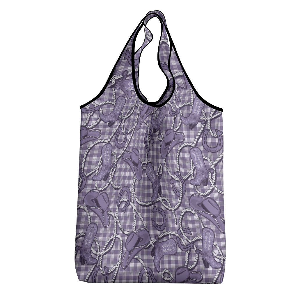 Purple Hawaii Palaka Cowboy Grocery Bag Hawaiian Paniolo Festival Spirit