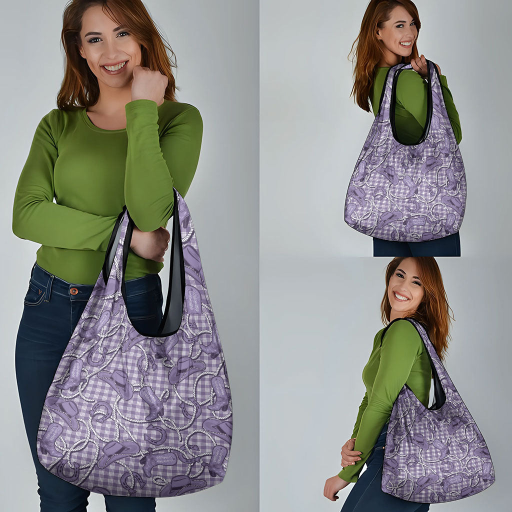 Purple Hawaii Palaka Cowboy Grocery Bag Hawaiian Paniolo Festival Spirit