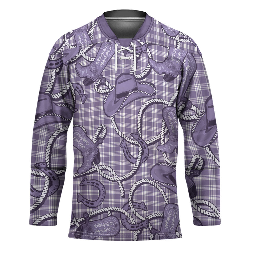 Purple Hawaii Palaka Cowboy Hockey Jersey Hawaiian Paniolo Festival Spirit LT19 Unisex Purple - Polynesian Pride