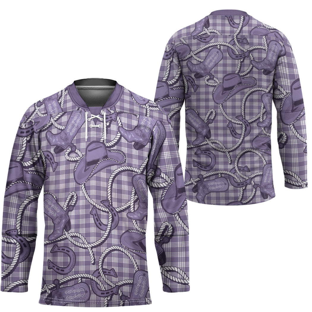 Purple Hawaii Palaka Cowboy Hockey Jersey Hawaiian Paniolo Festival Spirit