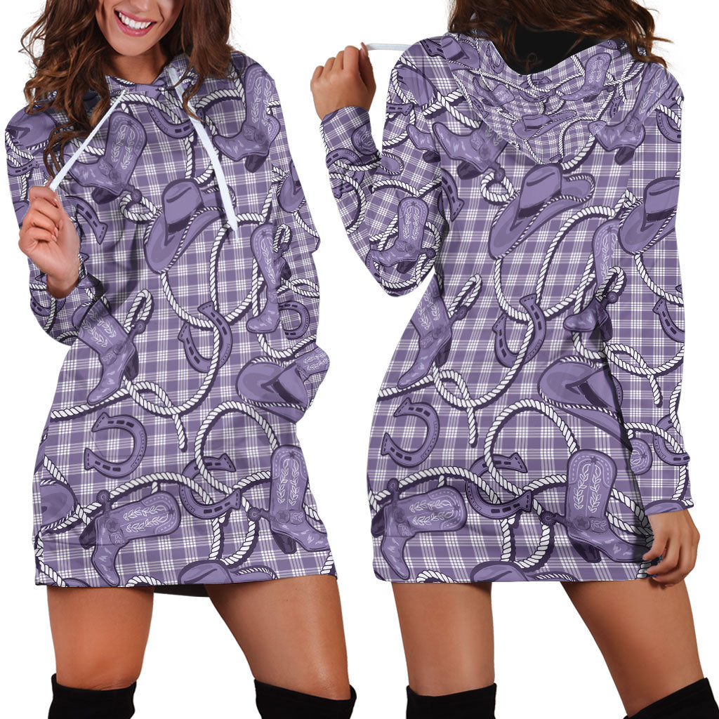 Purple Hawaii Palaka Cowboy Hoodie Dress Hawaiian Paniolo Festival Spirit