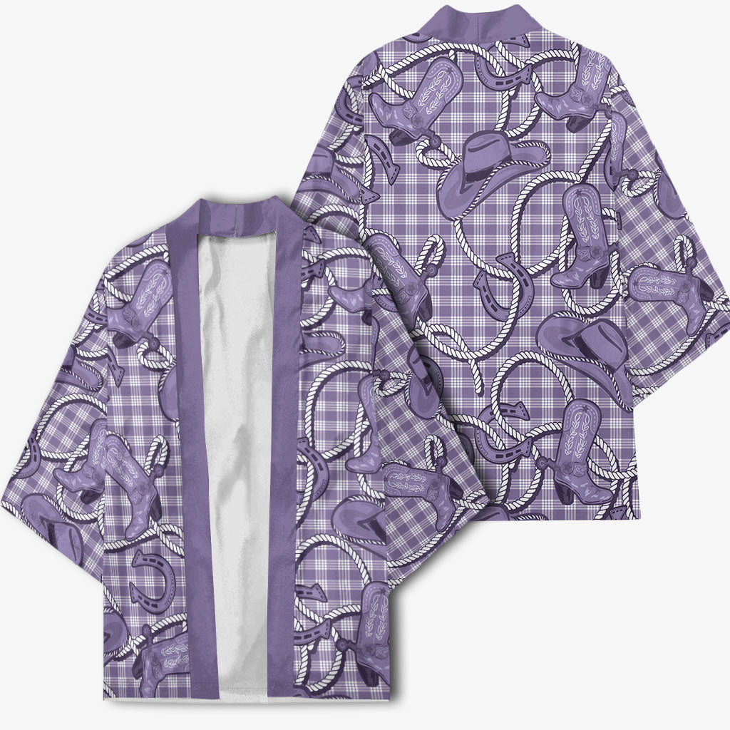 Purple Hawaii Palaka Cowboy Kimono Hawaiian Paniolo Festival Spirit