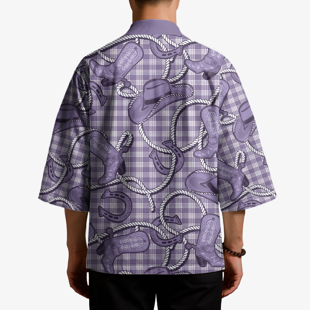 Purple Hawaii Palaka Cowboy Kimono Hawaiian Paniolo Festival Spirit