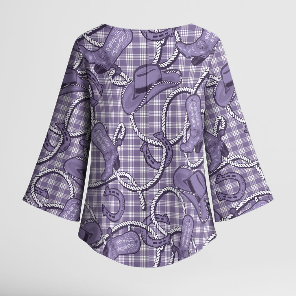 Purple Hawaii Palaka Cowboy Kimono Sleeve Blouse Hawaiian Paniolo Festival Spirit