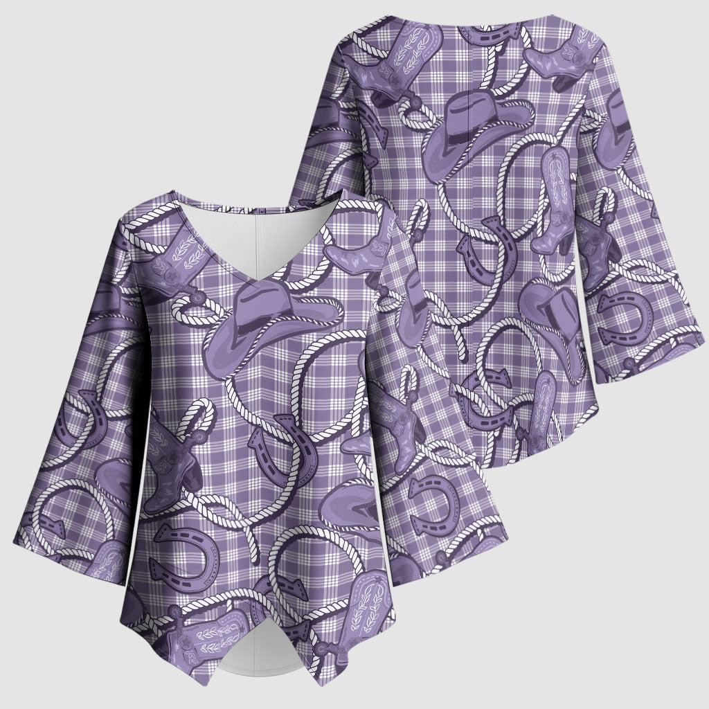 Purple Hawaii Palaka Cowboy Kimono Sleeve Blouse Hawaiian Paniolo Festival Spirit