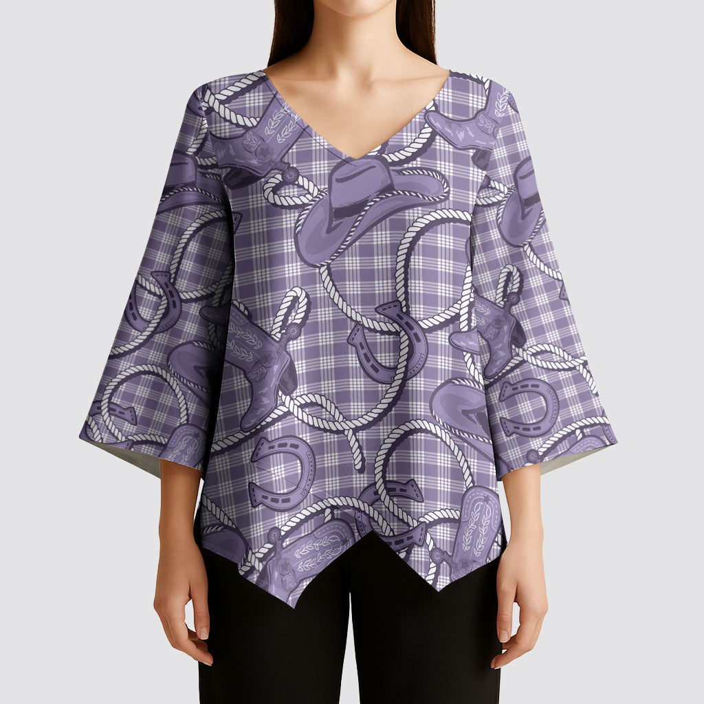 Purple Hawaii Palaka Cowboy Kimono Sleeve Blouse Hawaiian Paniolo Festival Spirit
