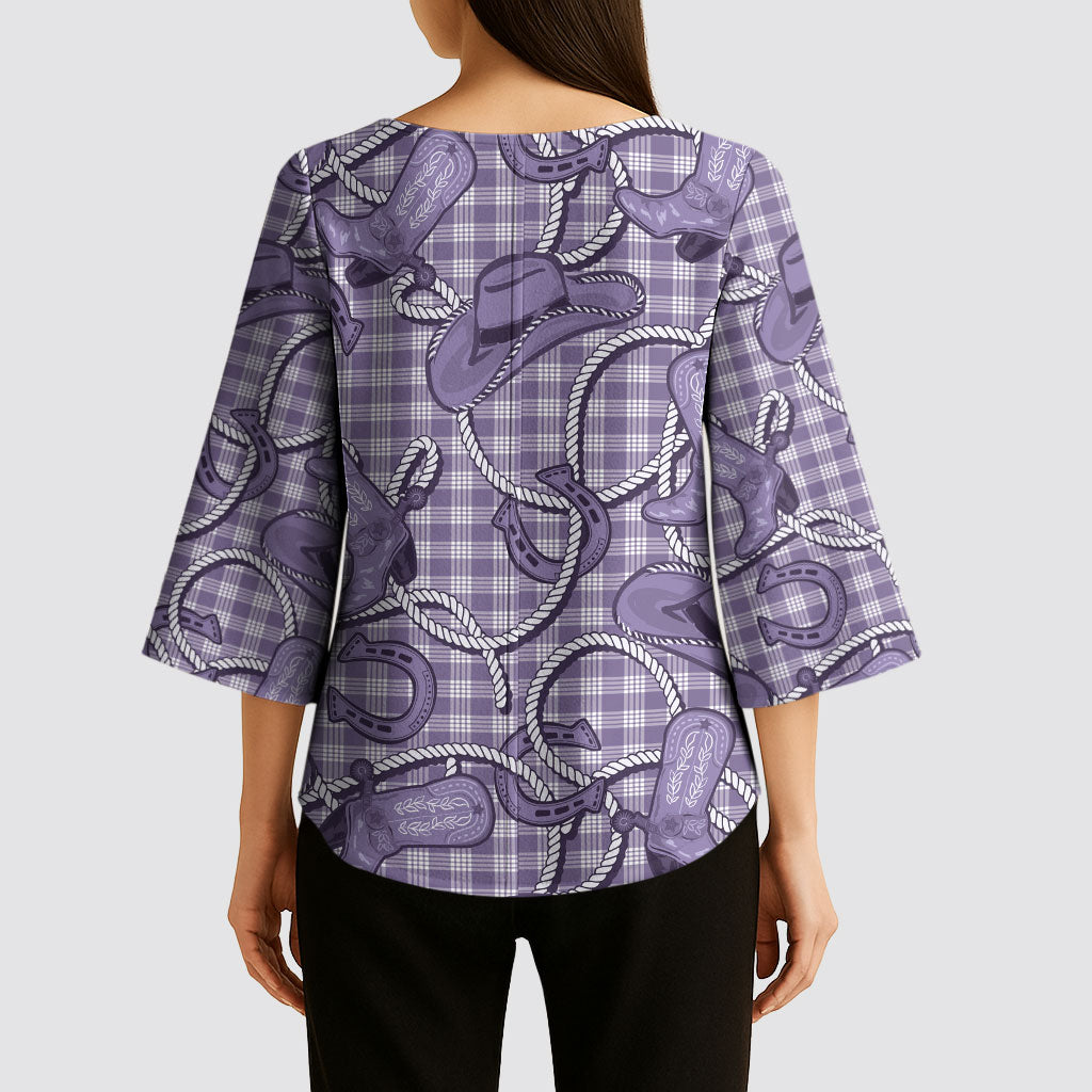 Purple Hawaii Palaka Cowboy Kimono Sleeve Blouse Hawaiian Paniolo Festival Spirit